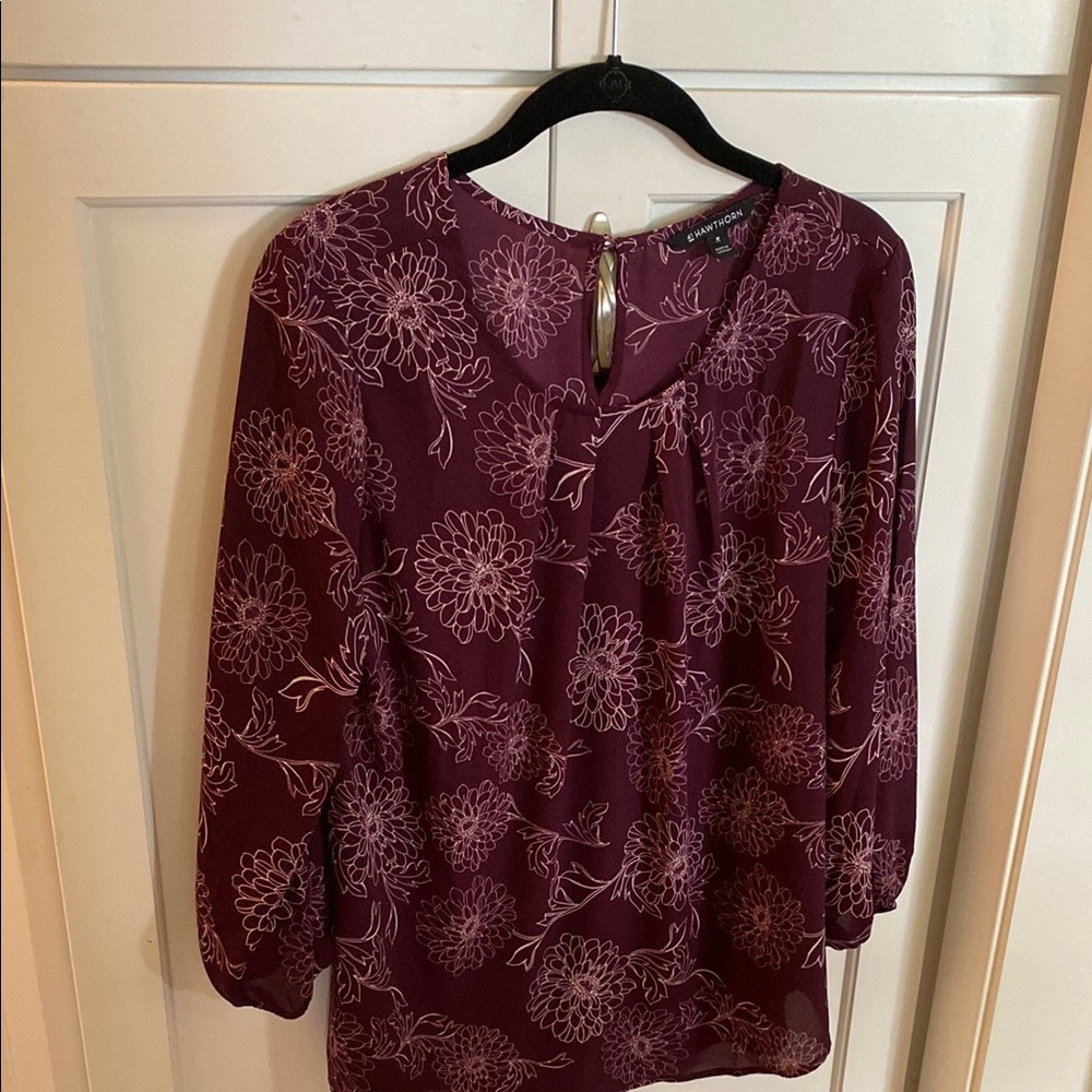 41 Hawthorne Floral Burgundy Blouse